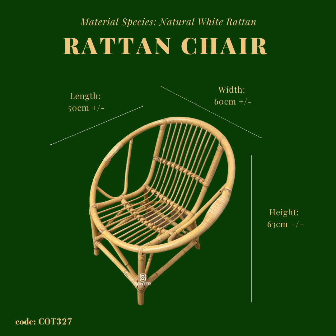 COT327. Natural Rattan Chair (Round Handle - Medium Size)