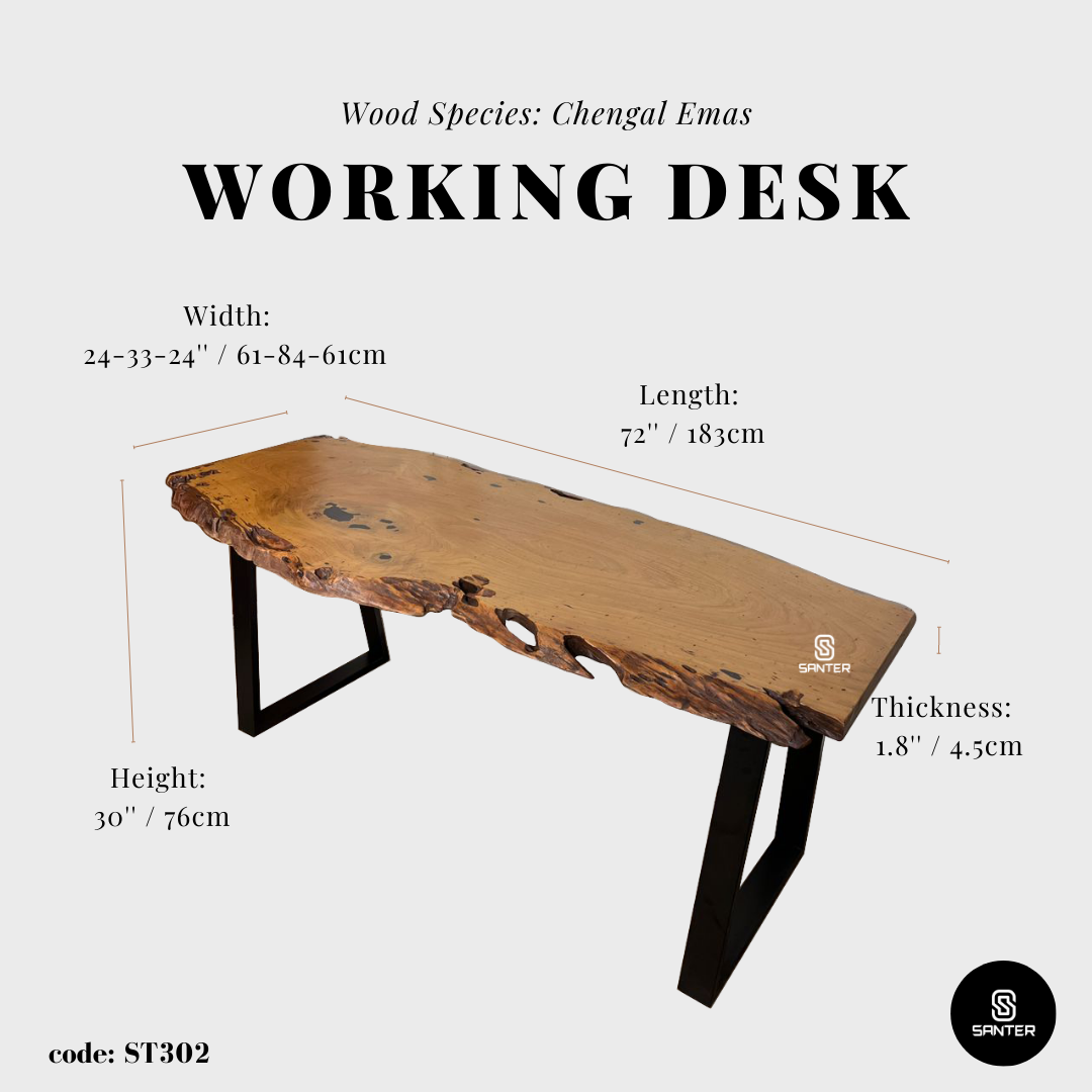 ST302. Chengal Emas Solid Wood Rustic Office Table/ Study Table/ Tea Table