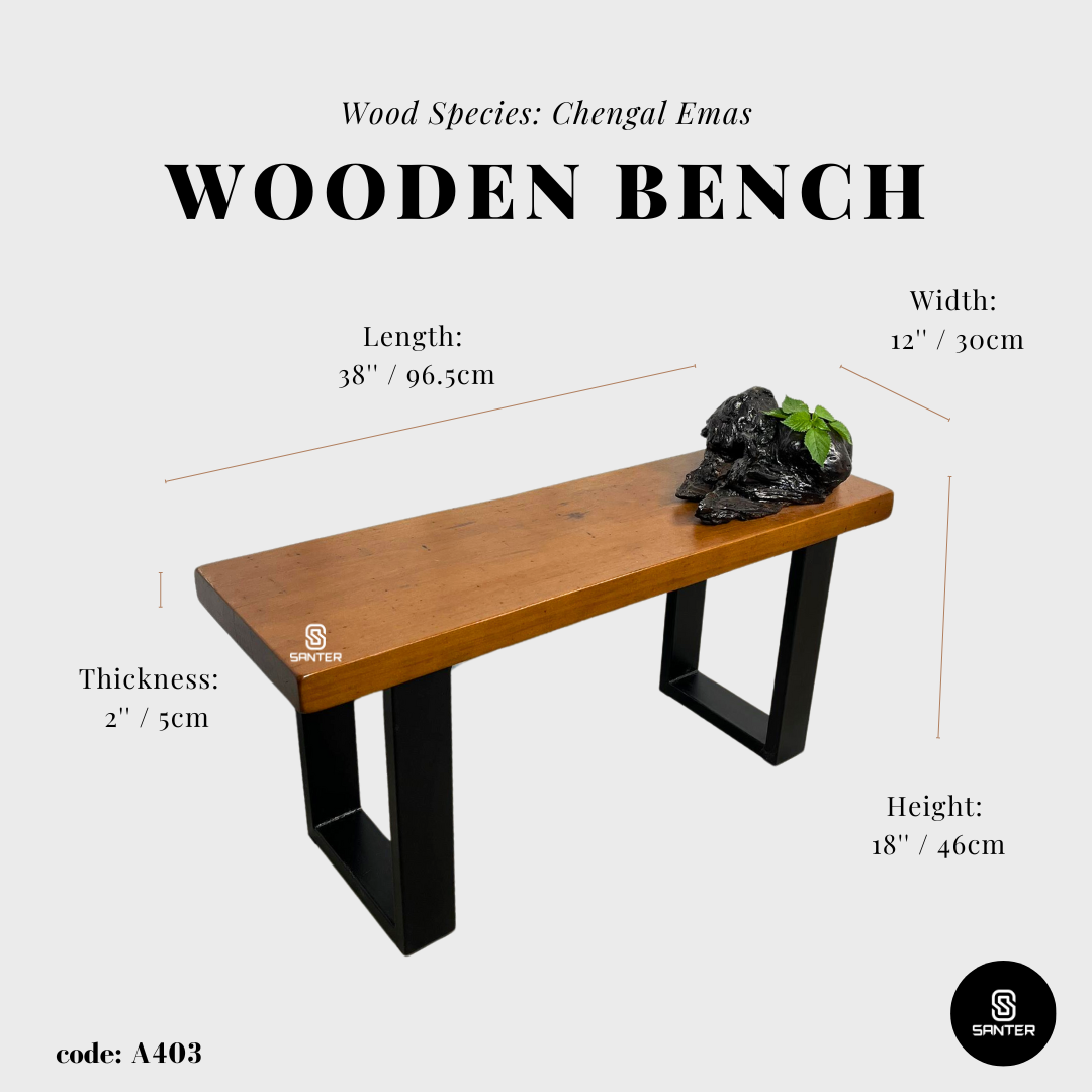 A403. Chengal Emas Solid Wood Rustic Bench with Wood Burl / Shoe Bench
