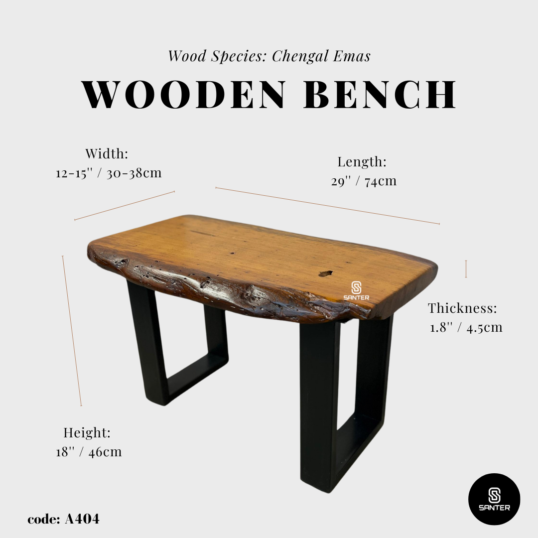 A404. Chengal Emas Solid Wood Rustic Bench / Shoe Bench