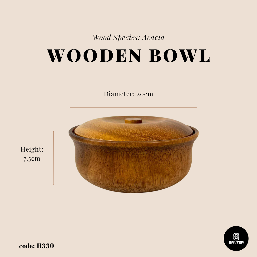 H330. Acacia Wood Bowl with Lid / Wooden Bowl / Wooden Food Container