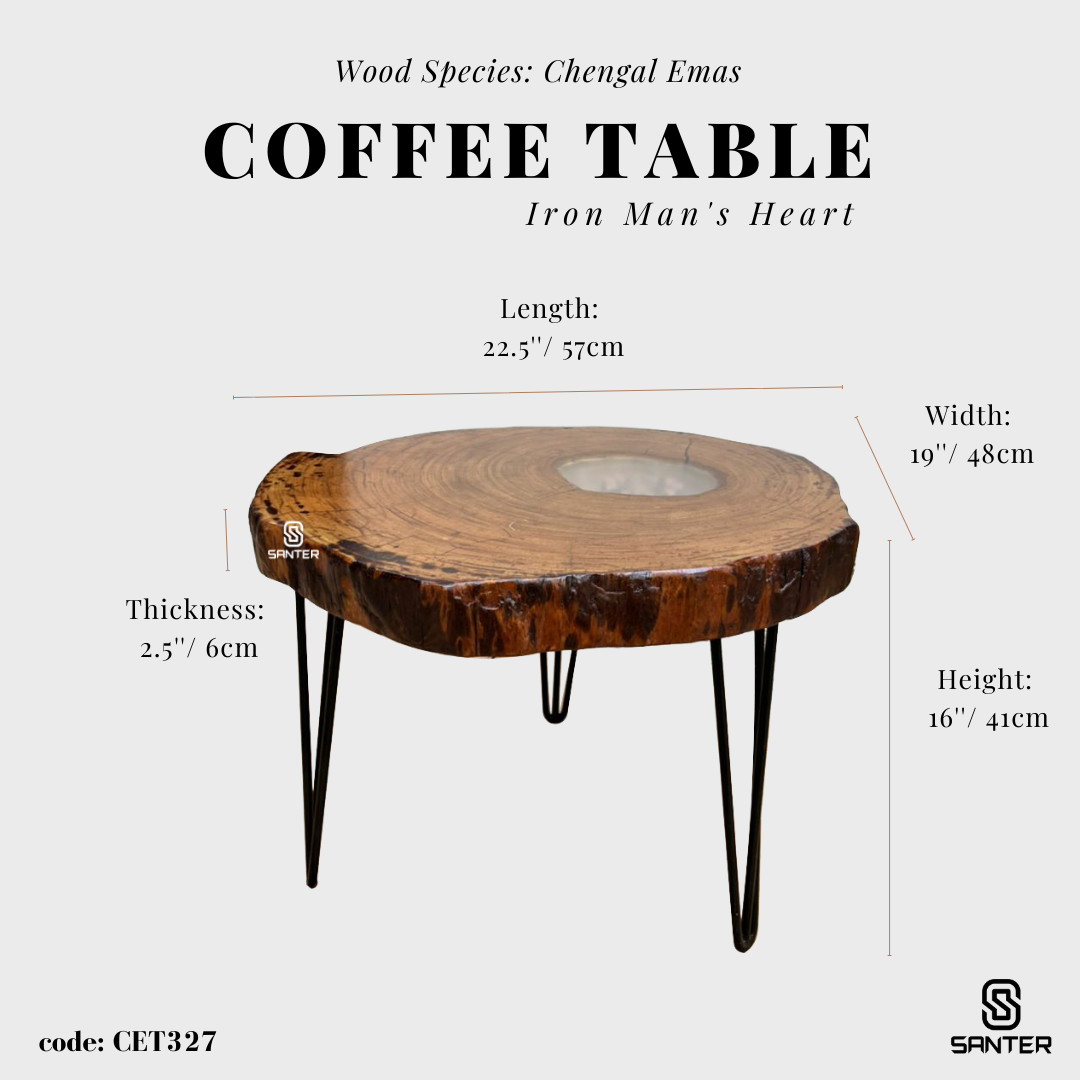 CET327. Chengal Emas Solid Wood Coffee Table / Sofa Table (Iron Man's Heart, Arc Reactor)