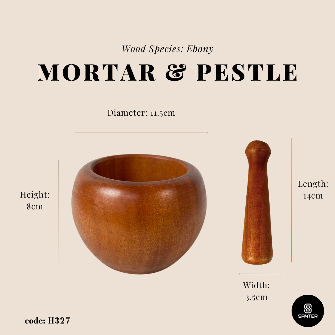 H327. Ebony Wood Mortar and Pestle / Wooden Mortar Pestle Set / Lesung Kayu