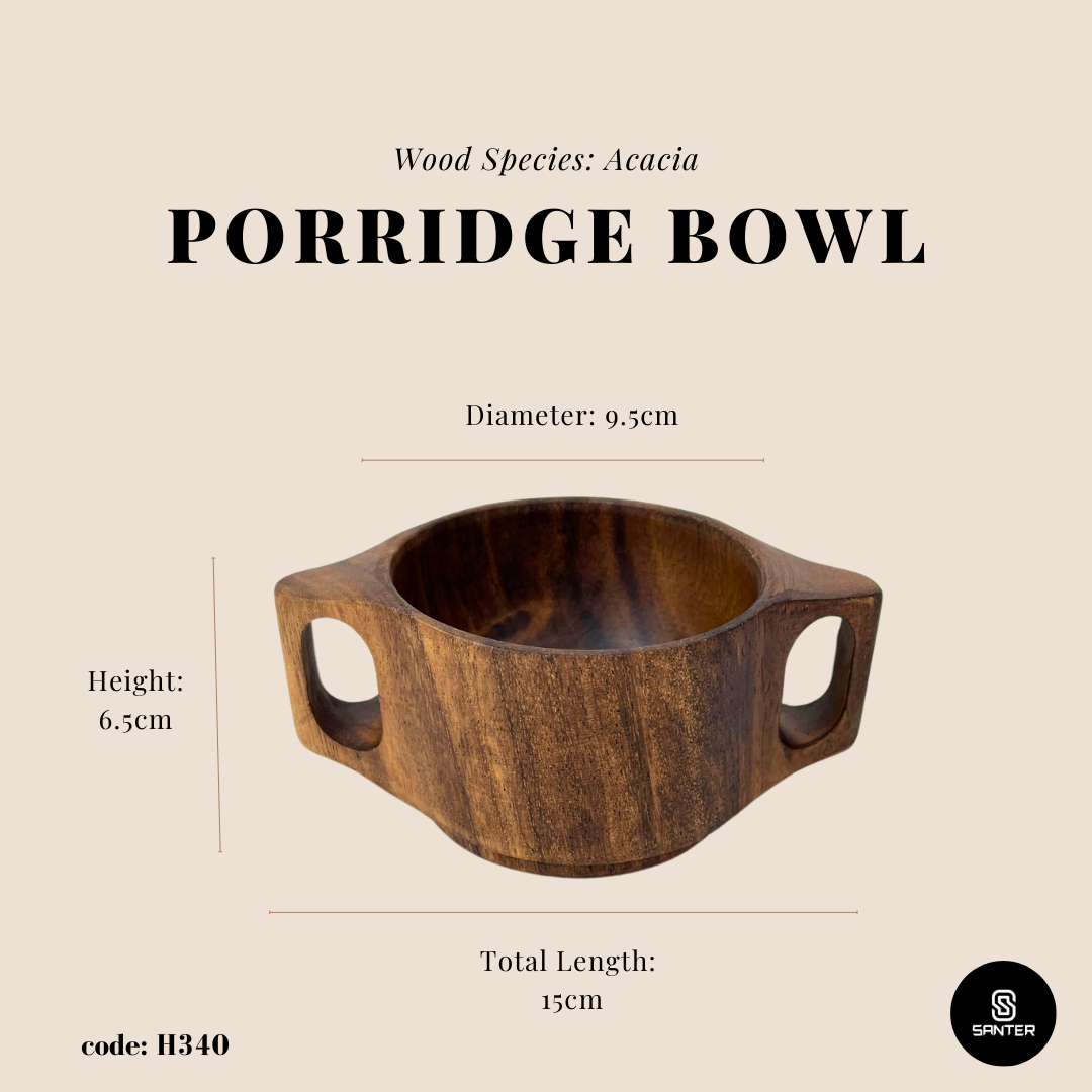 H340. Acacia Wood Handle Bowl / Porridge Bowl / Soup Bowl / Wooden Bowl / Baby Feeding Bowl