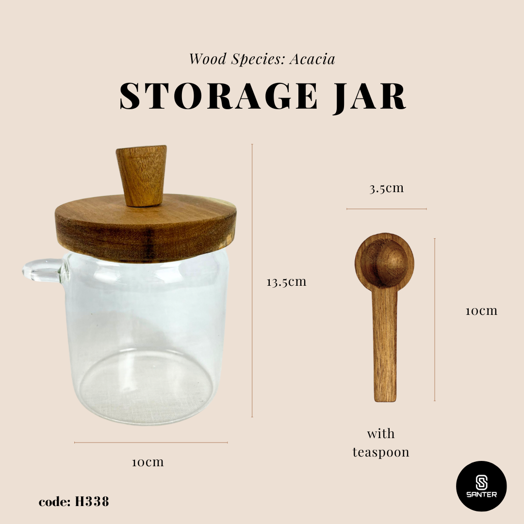 H338. Acacia Wood Lid Glass Jar / Seasoning Jar / Spice Jar / Seasoning Storage / Honey Jar / Spice Storage