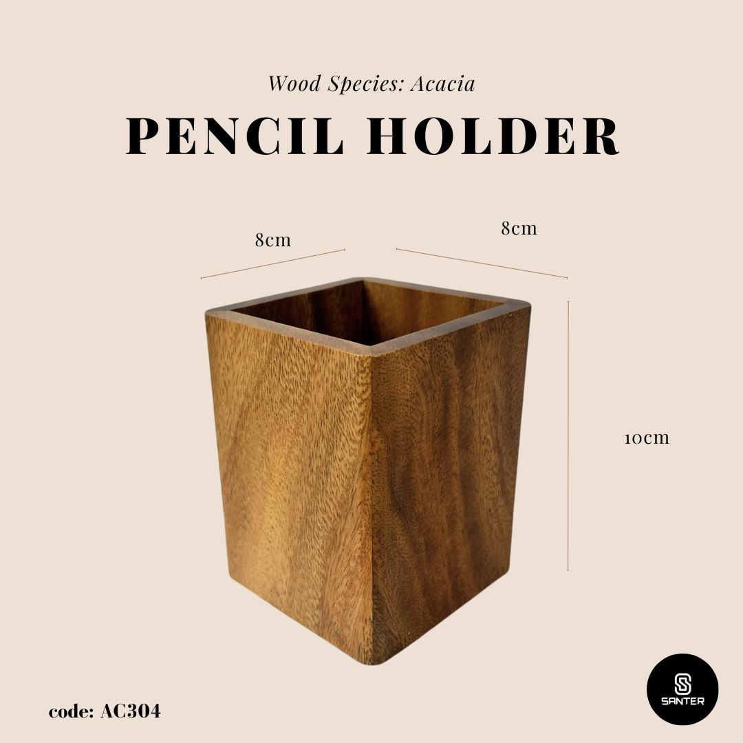 AC304. Acacia Wood Pencil Holder / Make-up Brush Holder / Toothbrush Holder / Kitchen Utensil Holder