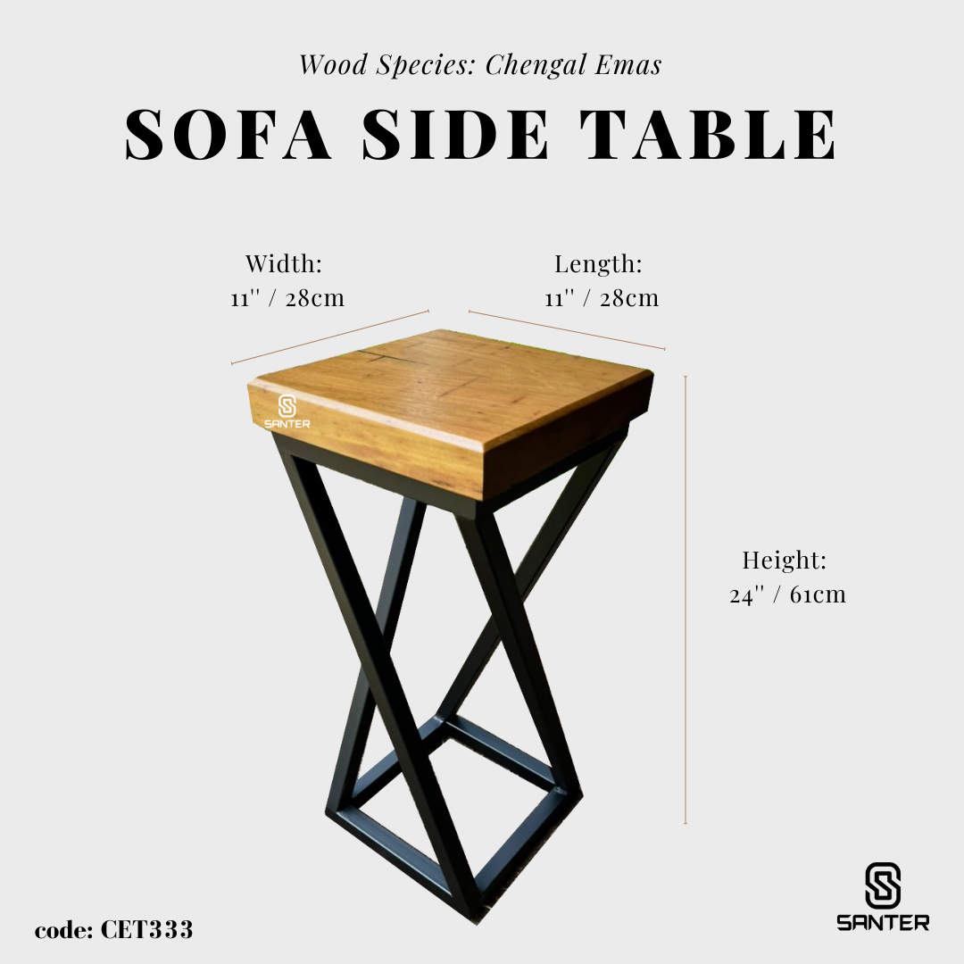 CET333. Chengal Emas Solid Wood Sofa Side Table