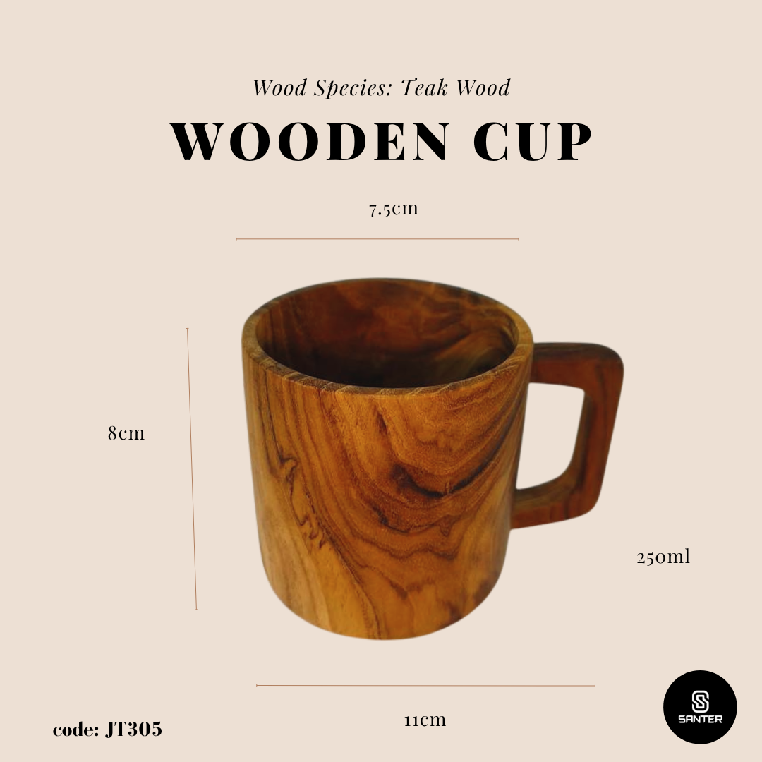 JT305. Teak Wood Tea Cup/ Coffee Cup/ Wooden Cup/ Cup with Handle
