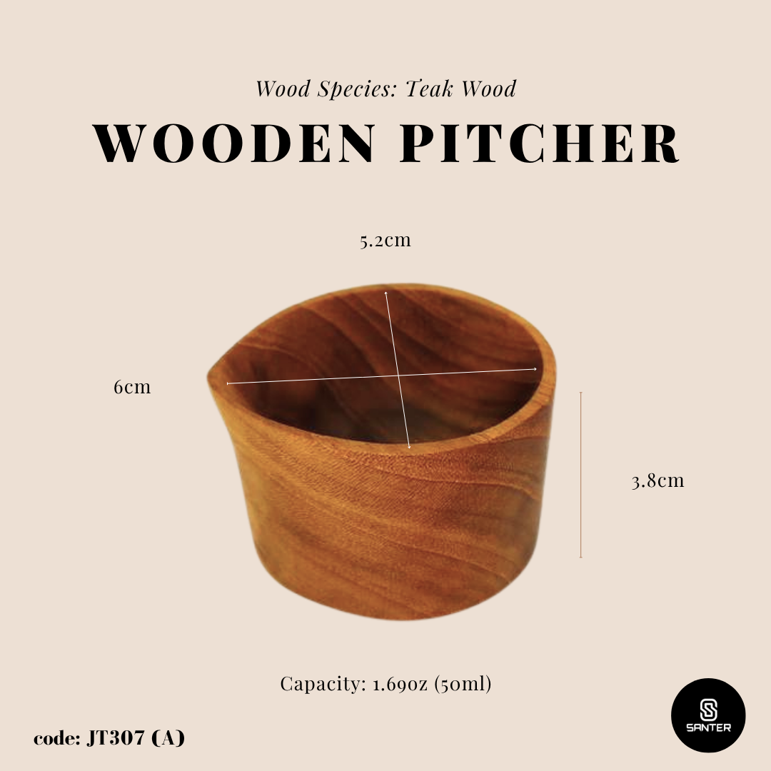 JT307. Teak Wood Wooden Pitcher / Milk Pitcher / Creamer Cup / Pitcher Pourer / Milk Cream Cup / Saucer Jug