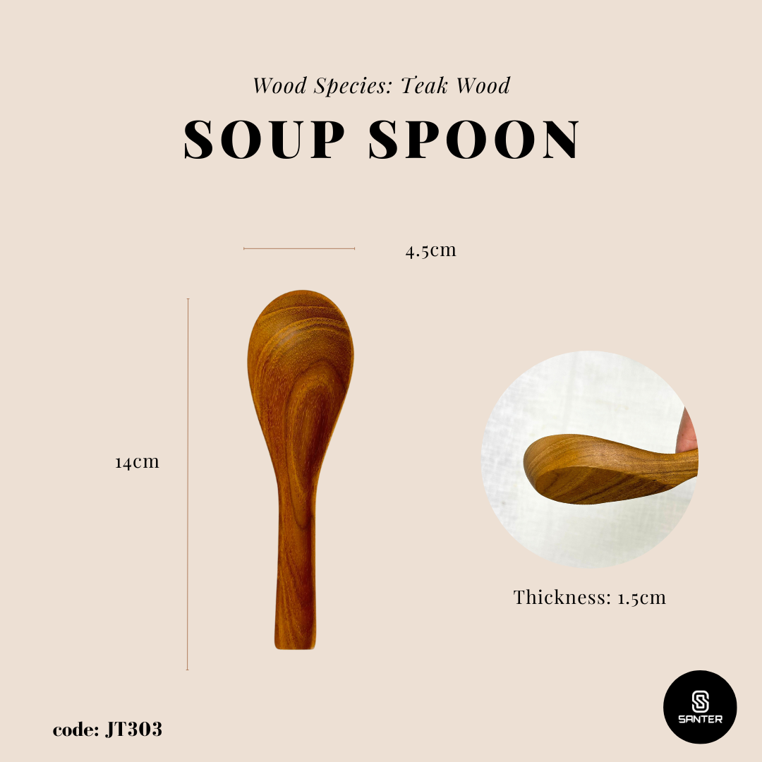 JT303. Teak Wood Wooden Soup Spoon / Porridge Spoon / Rice Spoon