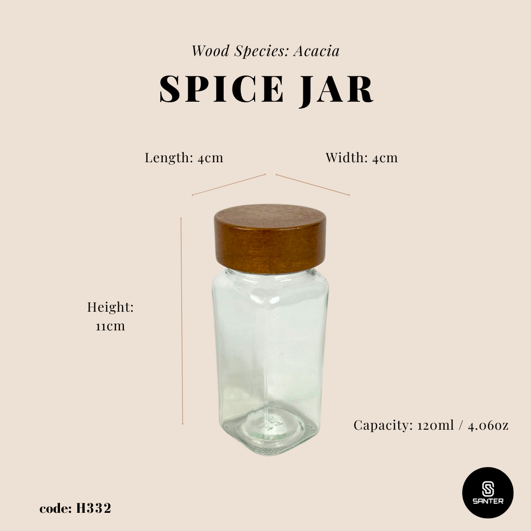 H332. Acacia Wood Wooden Lid Spice Glass Jar / Seasoning Glass Jar / Shaker / Storage / Seasoning Container