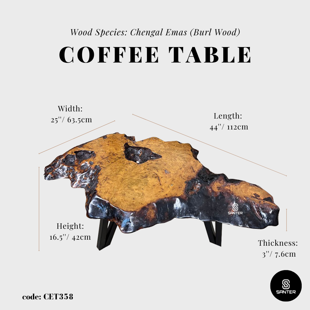 CET358. Chengal Emas Solid Wood Coffee Table/ Sofa Table (Burl Wood)