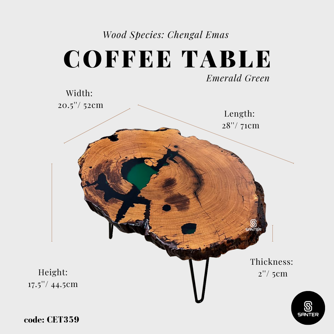 CET359. Chengal Emas Solid Wood Coffee Table/ Sofa Table (Emerald Green)