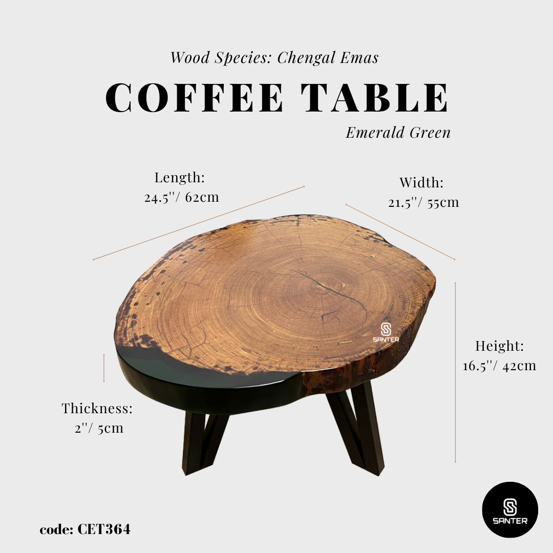 CET364. Chengal Emas Solid Wood Coffee Table/ Sofa Table (Emerald Green)