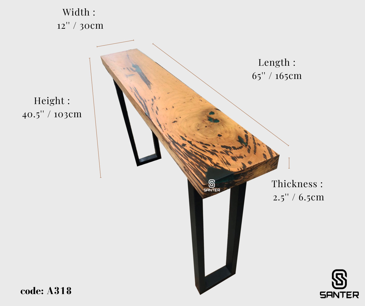 A318. Chengal Emas Solid Wood Bar Table / Console Table