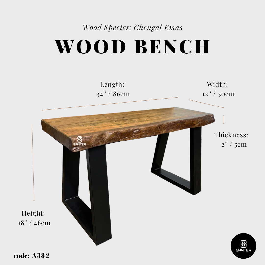 A382. Chengal Emas Solid Wood Rustic Bench