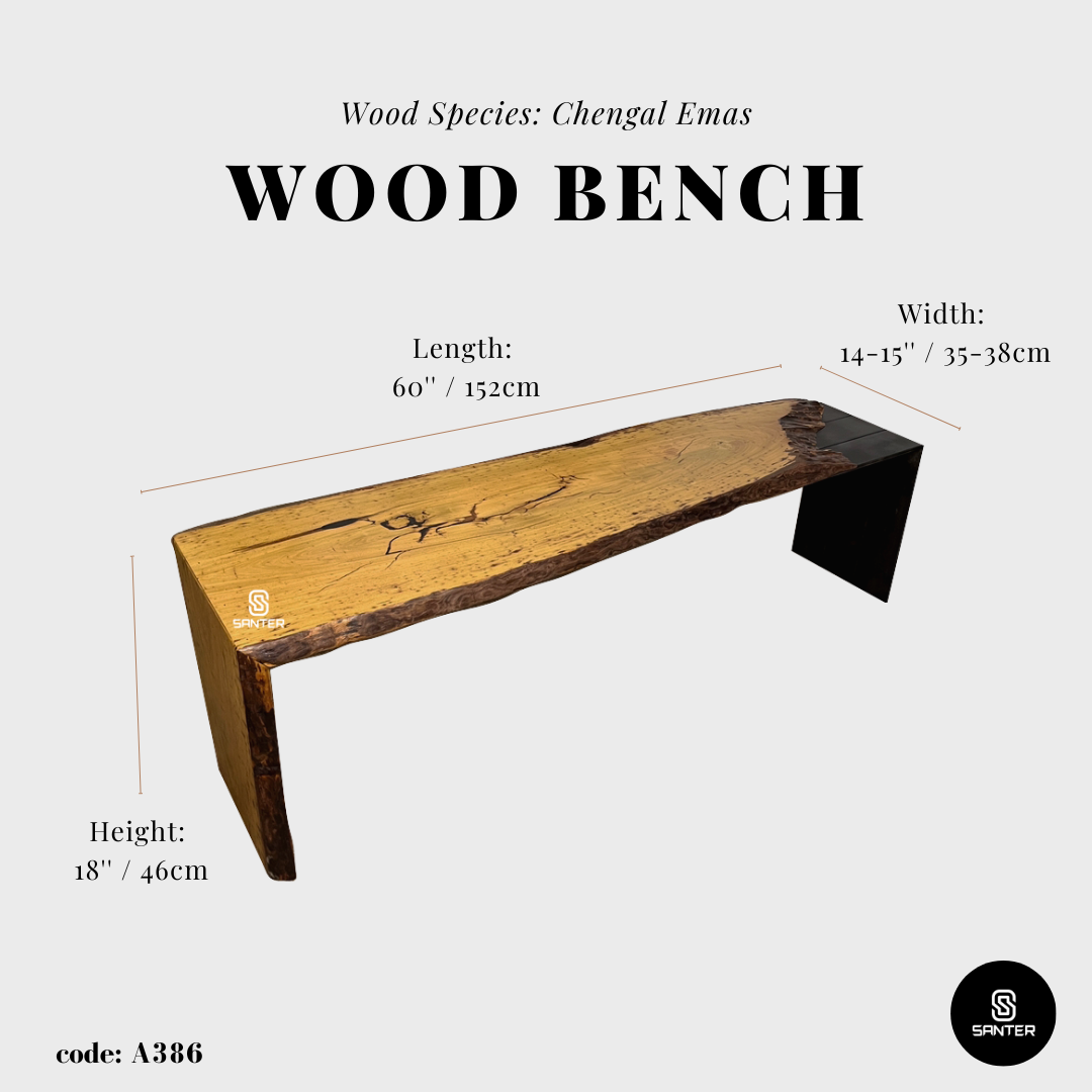A386. Chengal Emas Solid Wood Bench/ Industrial Loft Bench