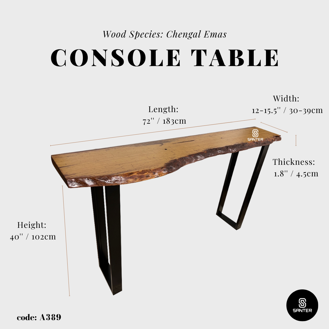 A389. Chengal Emas Solid Wood Rustic Bar Table / Console Table