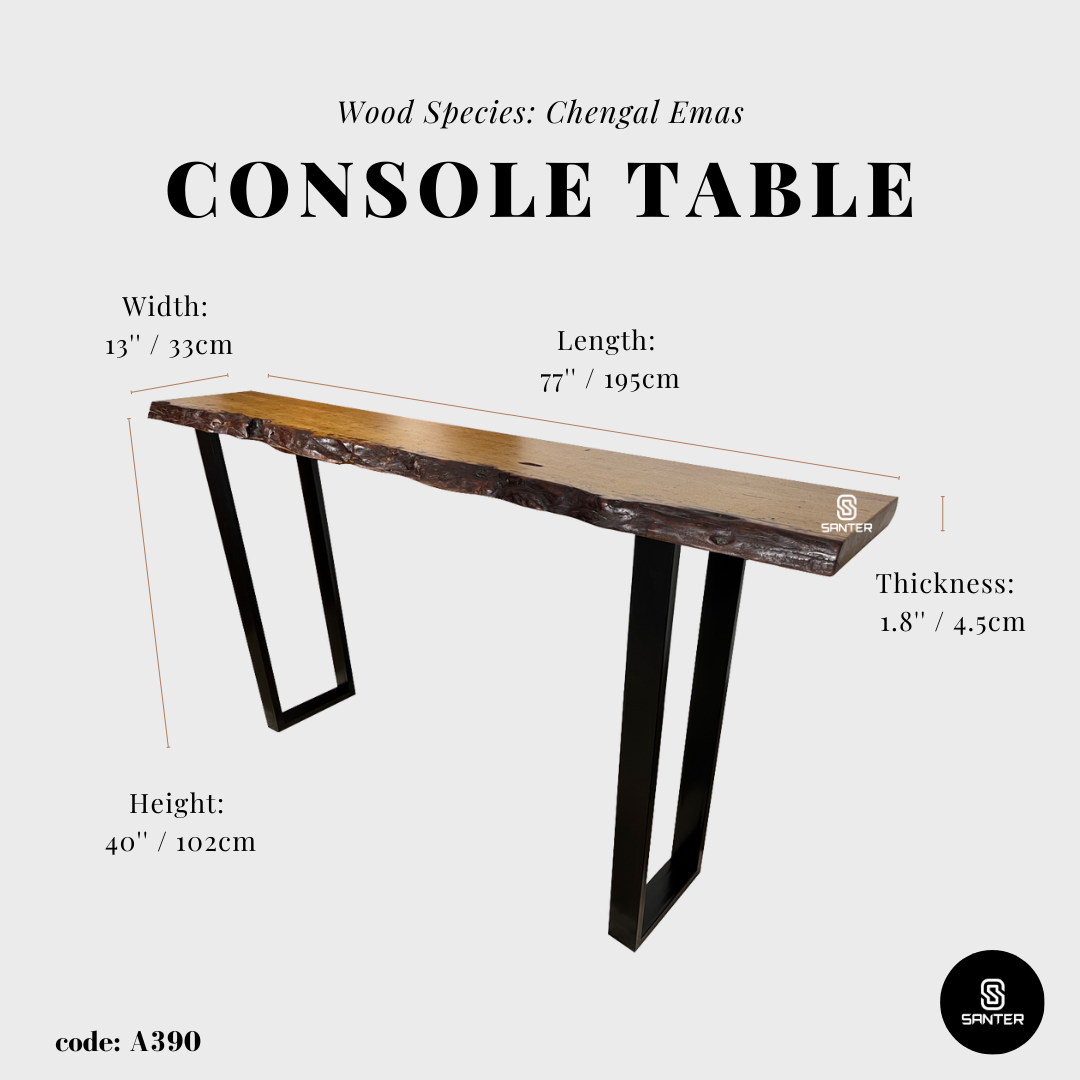 A390. Chengal Emas Solid Wood Rustic Bar Table / Console Table