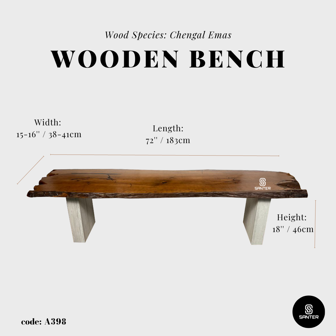 A398. Chengal Emas Modern Rustic Wooden Bench (with concrete look stands)