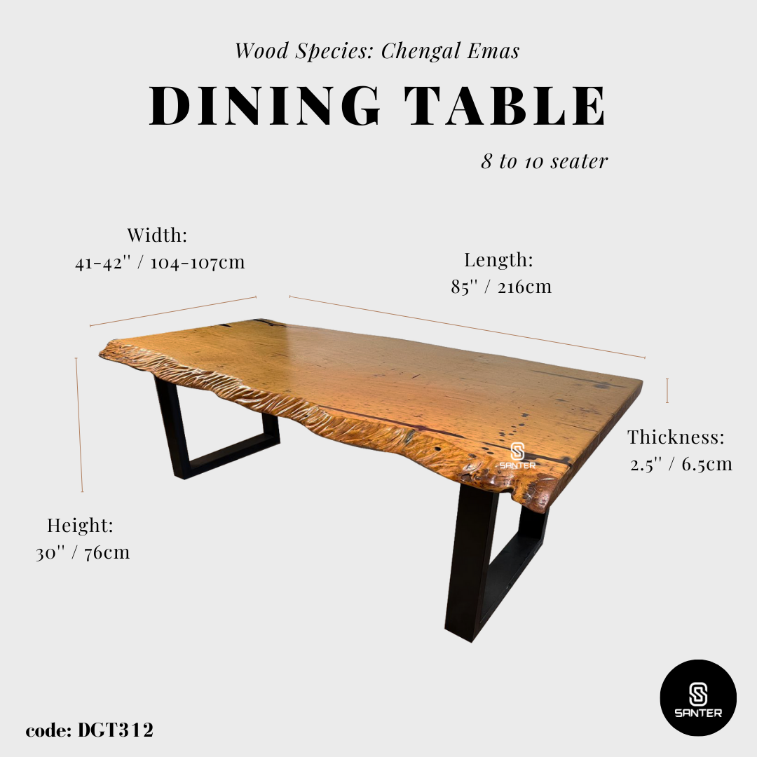 DGT312. Chengal Emas Solid Wood Dining Table/ Meeting Table (8 to 10 seater)