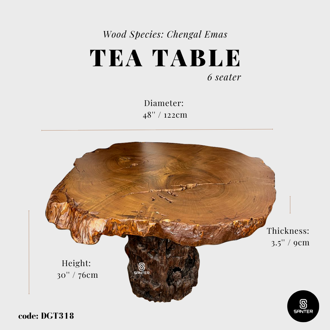 DGT318. Chengal Emas Rustic Solid Wood Round Dining Table / Tea Table (4 to 6 seater)