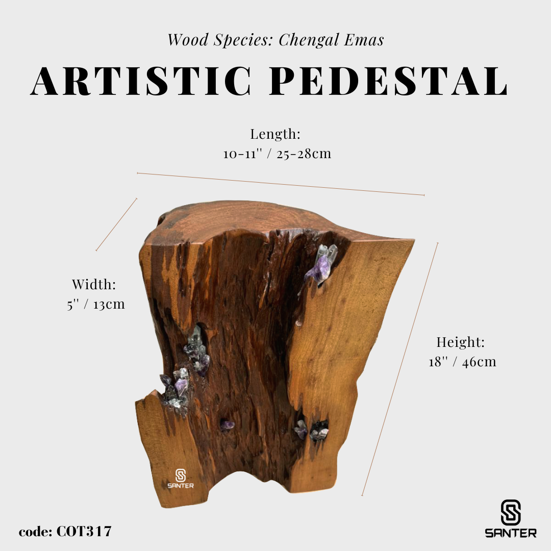 COT317. Chengal Emas Artistic Wood Pedestal (Purple Crystal)