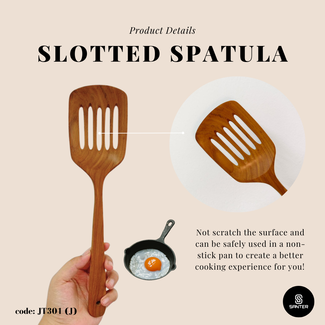 JT301. Teak Wood Wooden Kitchen Utensils / Rice Paddle / Frying Spatula / Wok Spatula / Soup Ladle / Angled Spatula / Slanted Spatula / Slotted Turner
