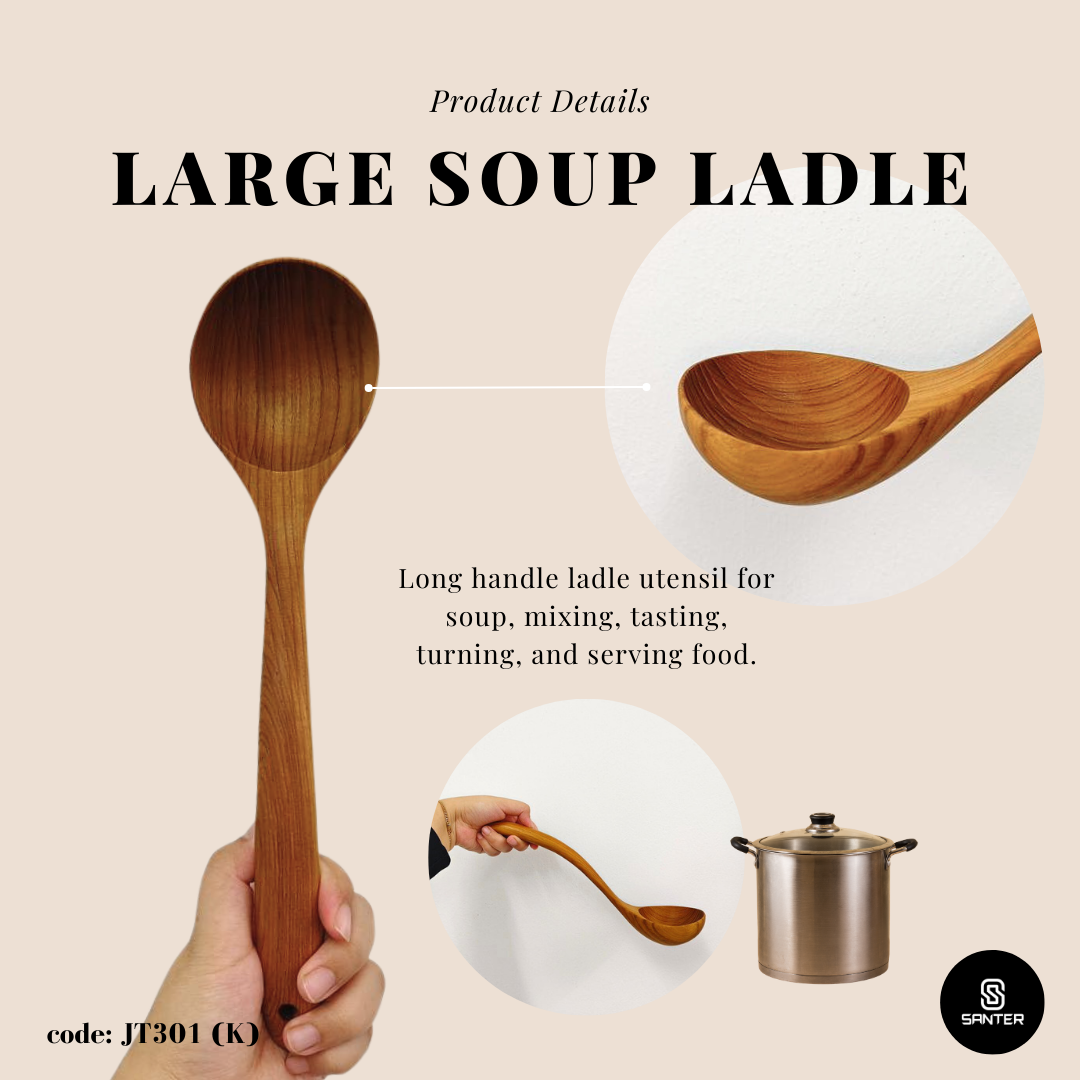 JT301. Teak Wood Wooden Kitchen Utensils / Rice Paddle / Frying Spatula / Wok Spatula / Soup Ladle / Angled Spatula / Slanted Spatula / Slotted Turner