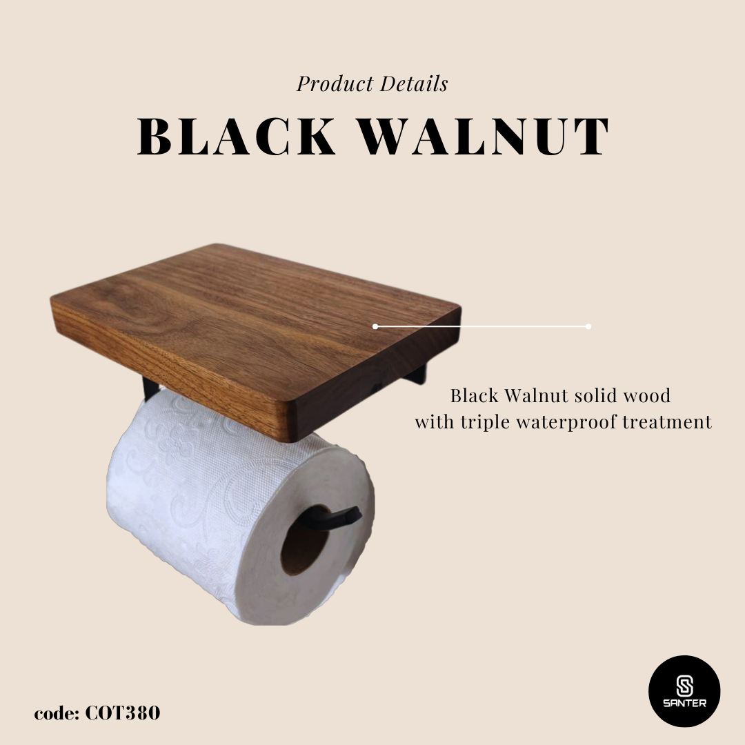 COT380. Black Walnut Solid Wood Toilet Paper Roll Holder