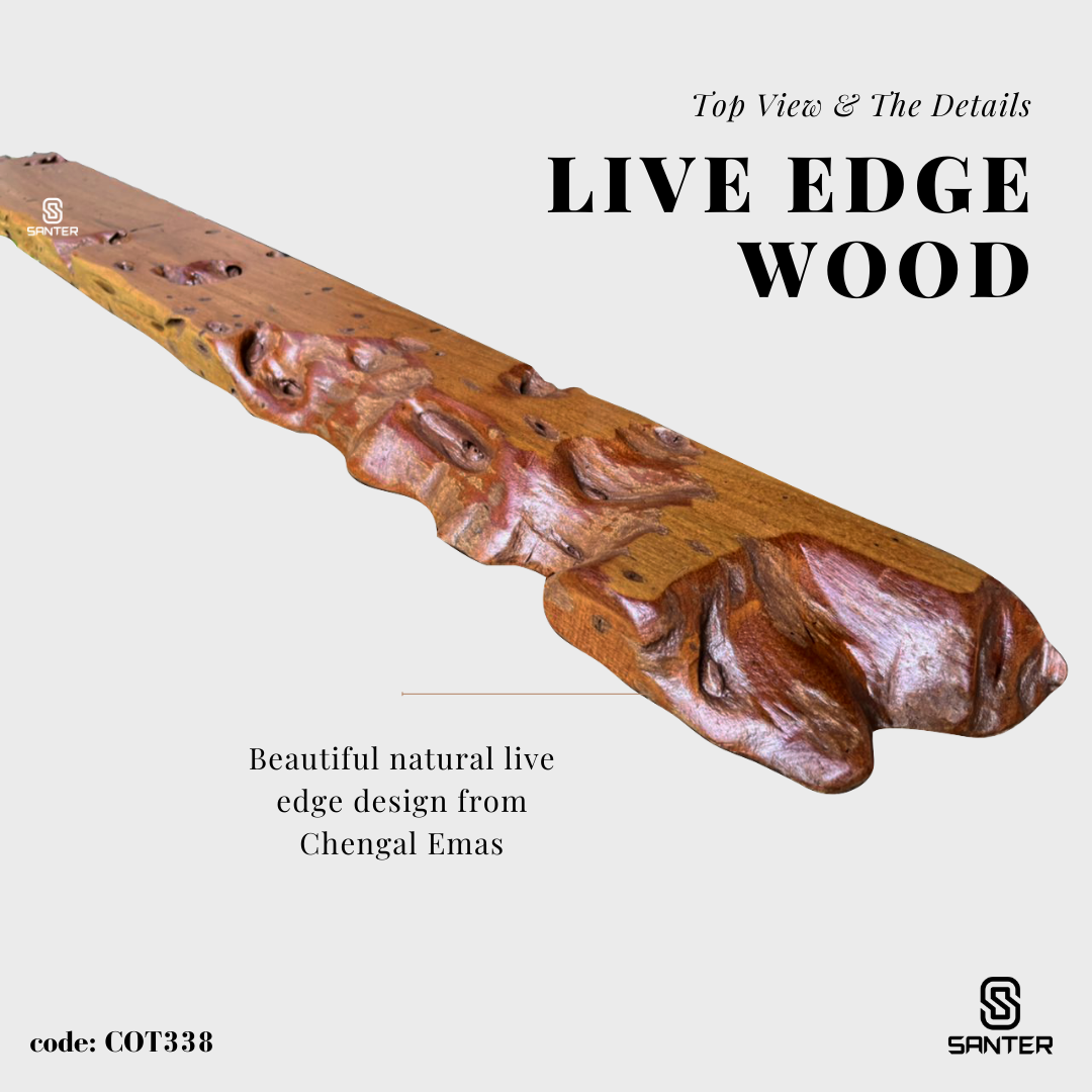 COT338. Chengal Emas Solid Wood Live Edge Floating Wall Shelf