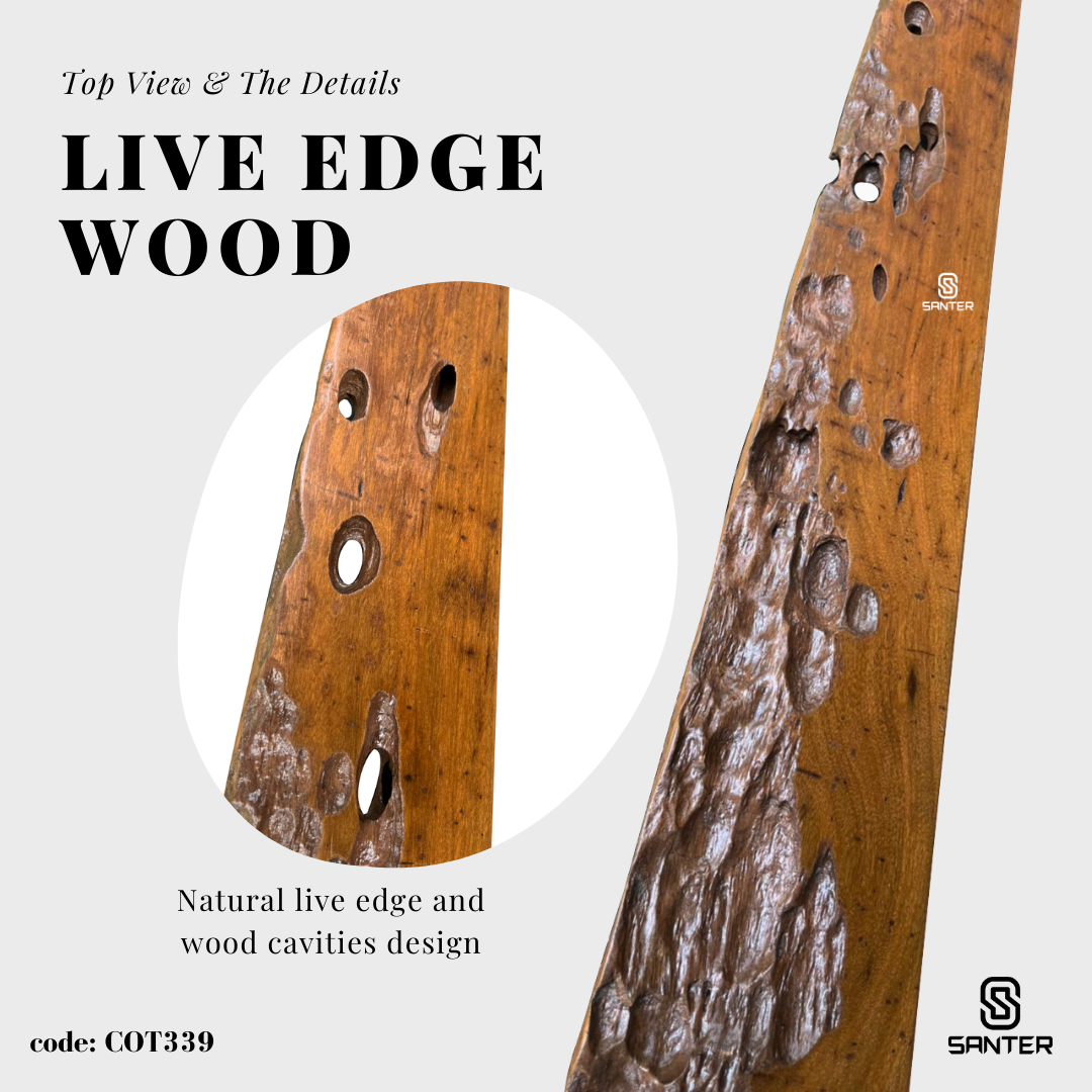 COT339. Chengal Emas Solid Wood Live Edge Floating Wall Shelf