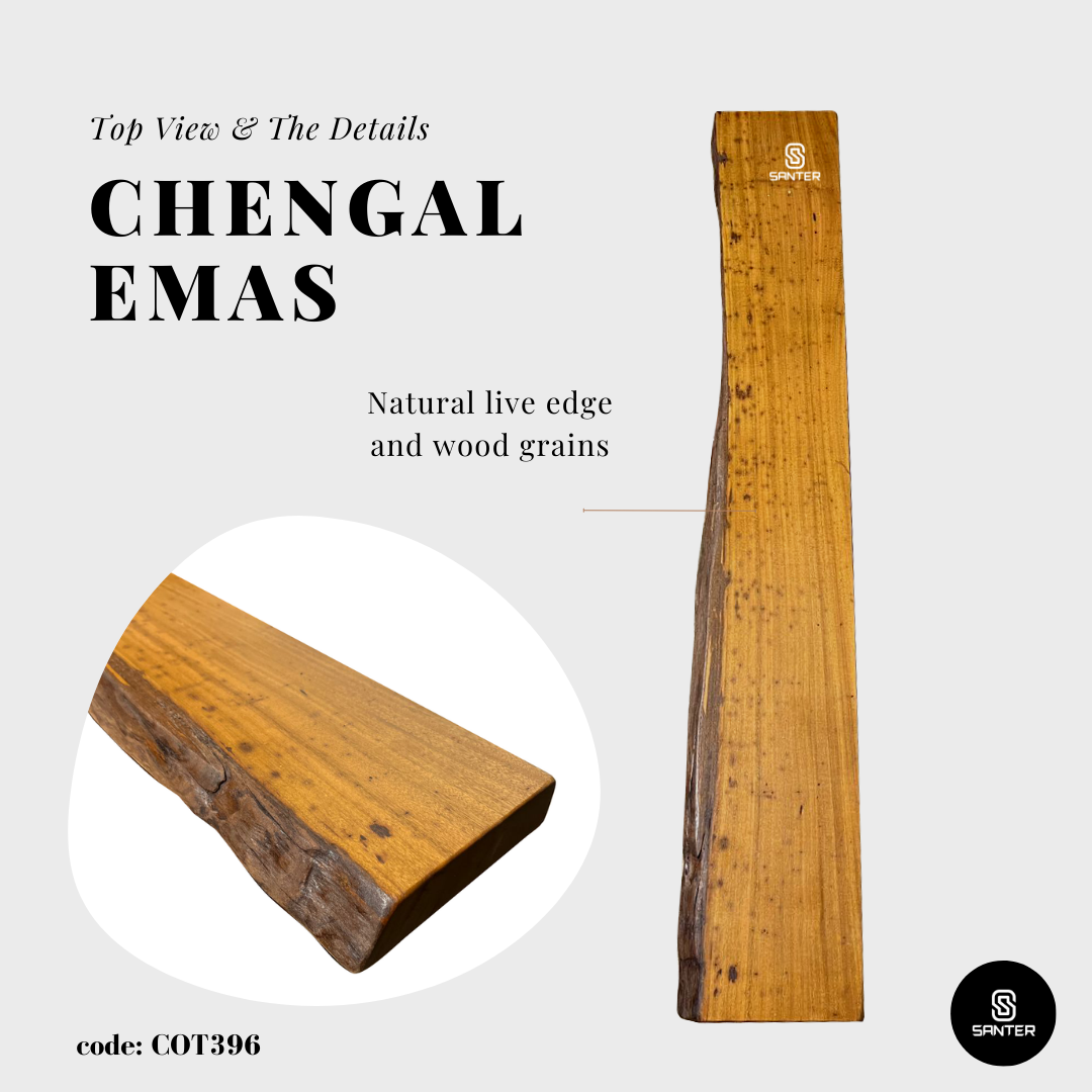 COT396. Chengal Emas Solid Wood Live Edge Floating Wall Shelf