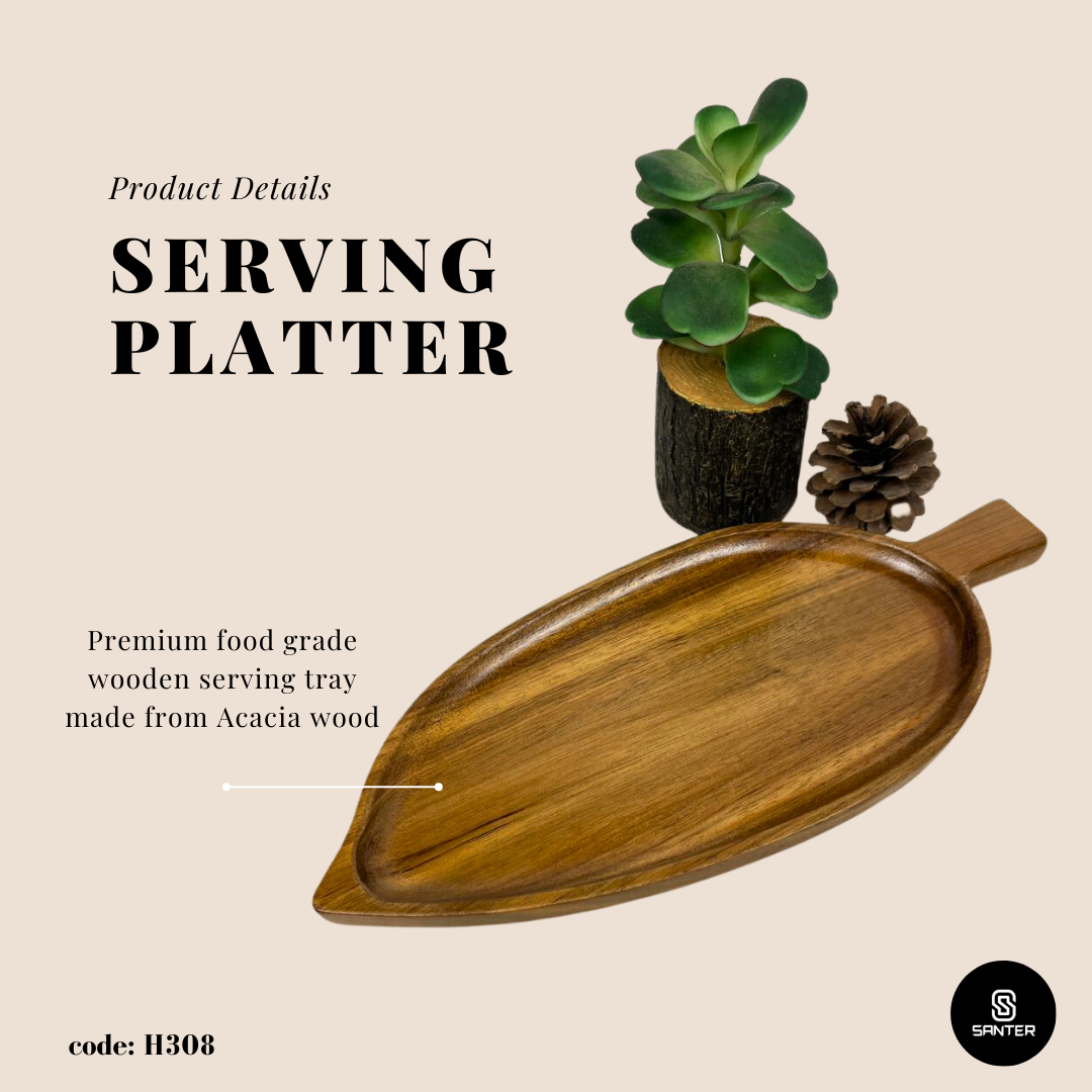 H308. Acacia Wood Serving Tray/ Serving Platter/ Vanity Tray
