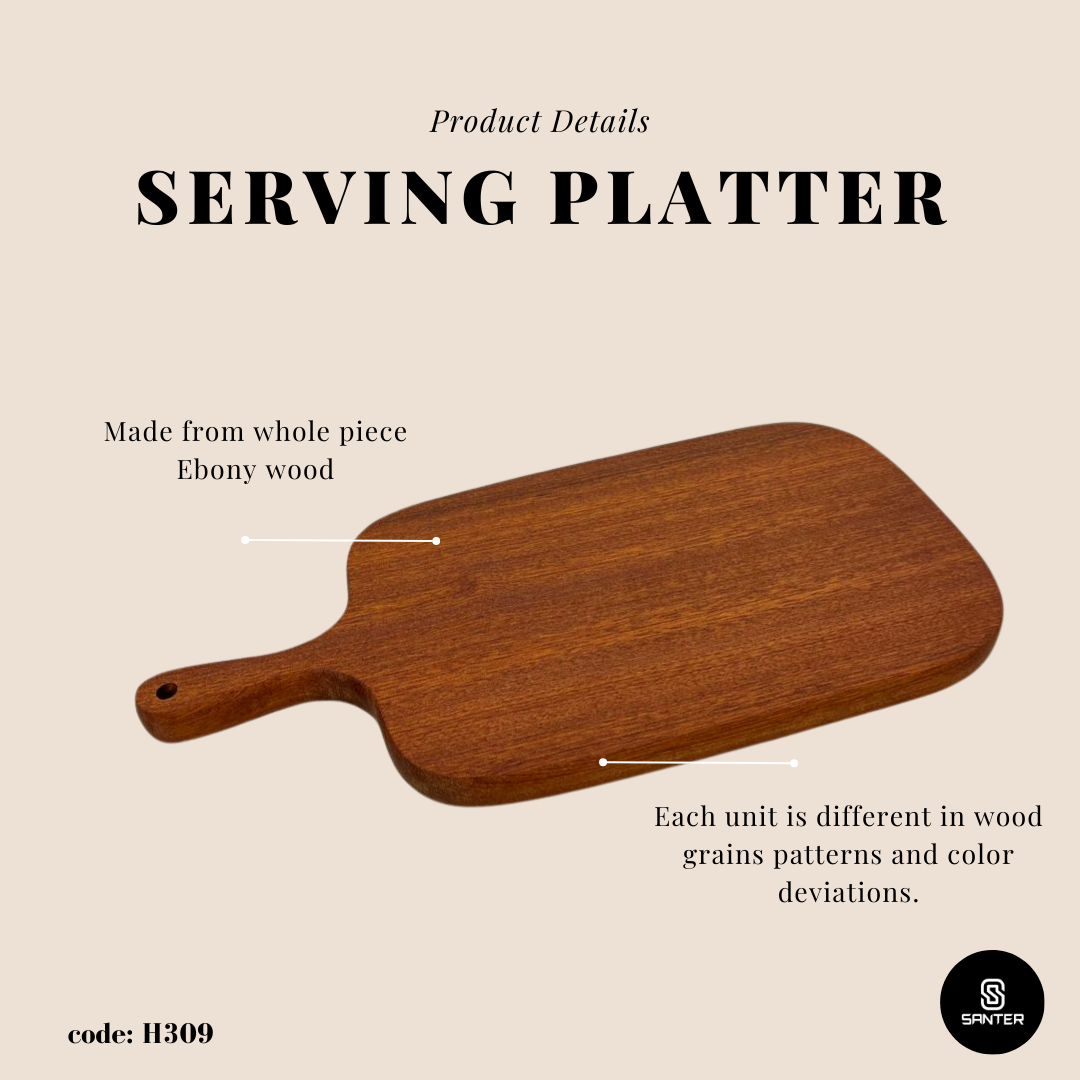 H309. Ebony Wood Serving Tray/ Serving Platter