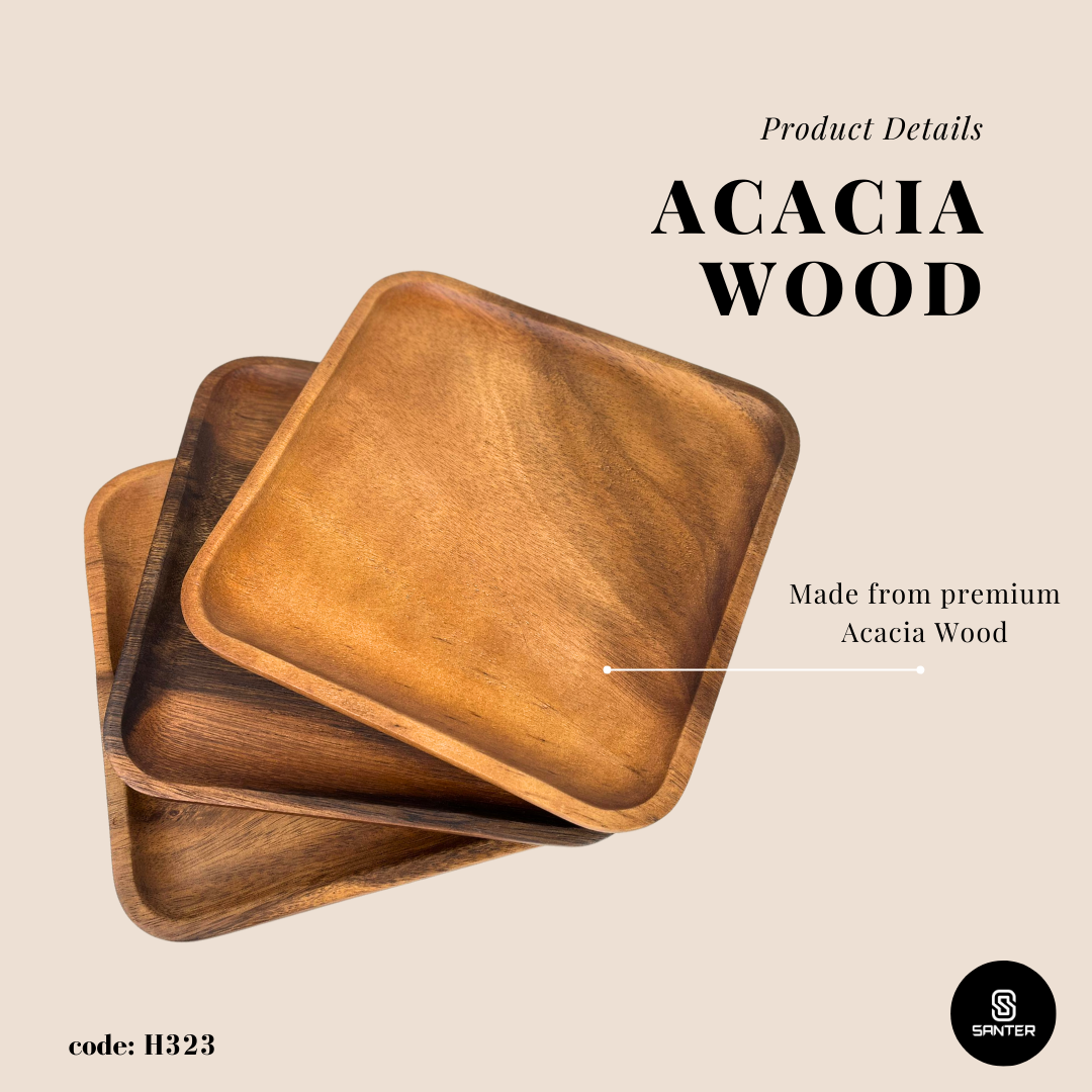 H323. Acacia Wood Square Wooden Plate