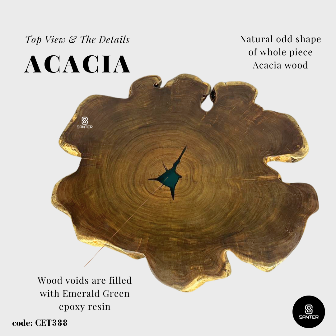 CET388. Acacia Solid Wood Coffee Table (Emerald Green)