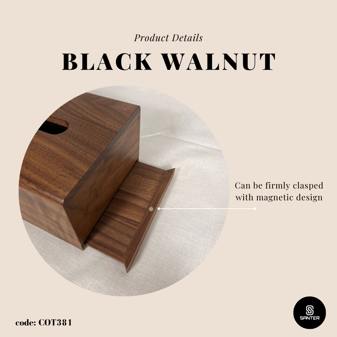 COT381. Black Walnut Solid Wood Tissue Paper Box
