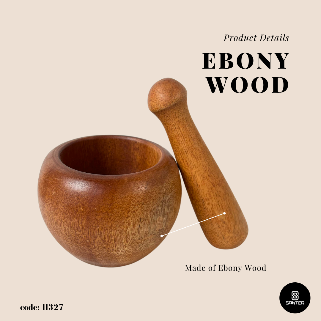 H327. Ebony Wood Mortar and Pestle / Wooden Mortar Pestle Set / Lesung Kayu