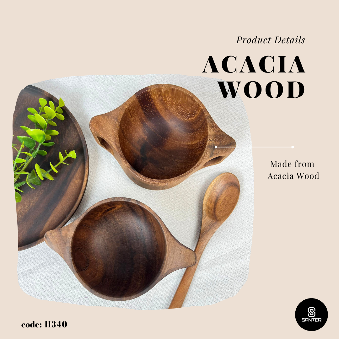 H340. Acacia Wood Handle Bowl / Porridge Bowl / Soup Bowl / Wooden Bowl / Baby Feeding Bowl