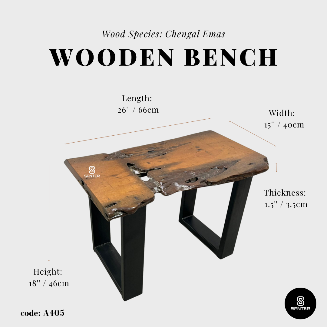A405. Chengal Emas Solid Wood Rustic Bench / Wooden Bench