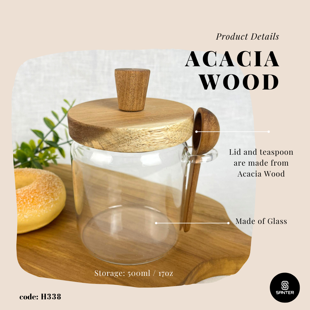 H338. Acacia Wood Lid Glass Jar / Seasoning Jar / Spice Jar / Seasoning Storage / Honey Jar / Spice Storage