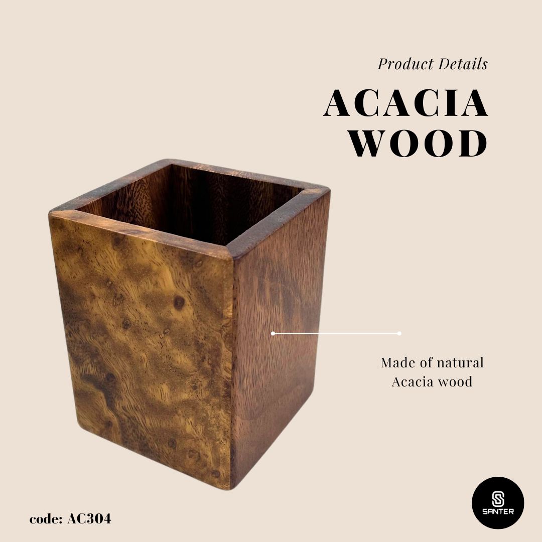 AC304. Acacia Wood Pencil Holder / Make-up Brush Holder / Toothbrush Holder / Kitchen Utensil Holder