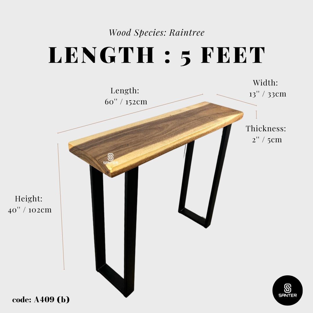 A409. Raintree Solid Wood Bar Table / Wooden Bar Table / Home Balcony Bar Table / Kitchen Island - 4ft/ 5ft/ 6ft length