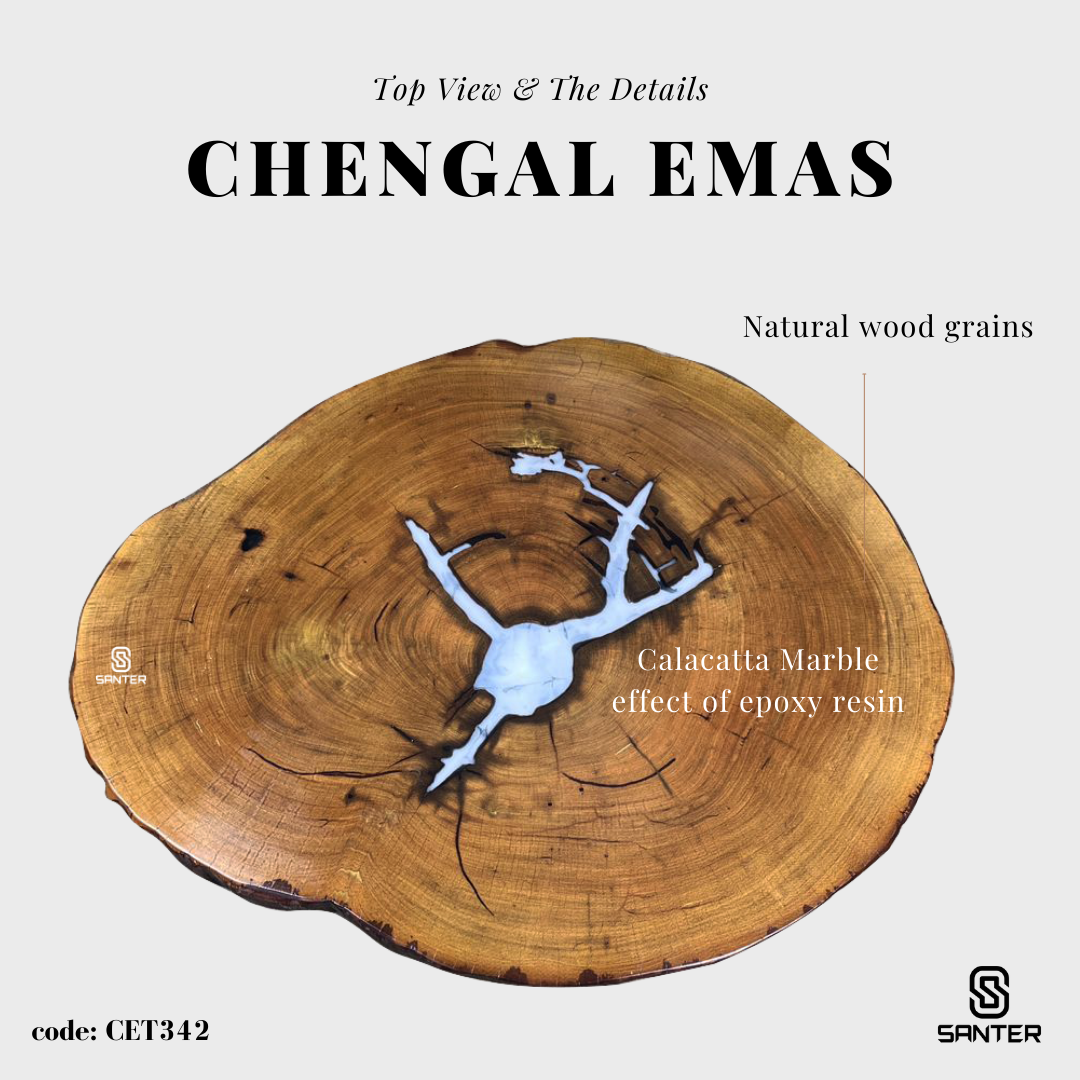 CET342. Chengal Emas Solid Wood Coffee Table (Calacatta Marble effect)