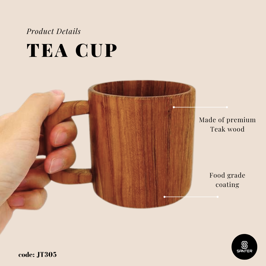 JT305. Teak Wood Tea Cup/ Coffee Cup/ Wooden Cup/ Cup with Handle