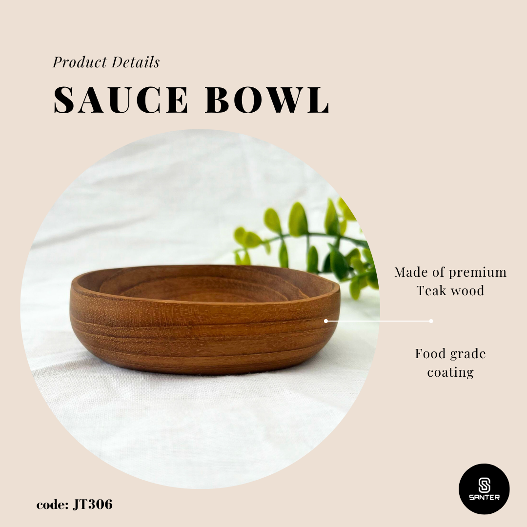 JT306. Teak Wood Wooden Sauce Bowl/ Dipping Bowl/ Pinch Bowl/ Wooden Small Bowl