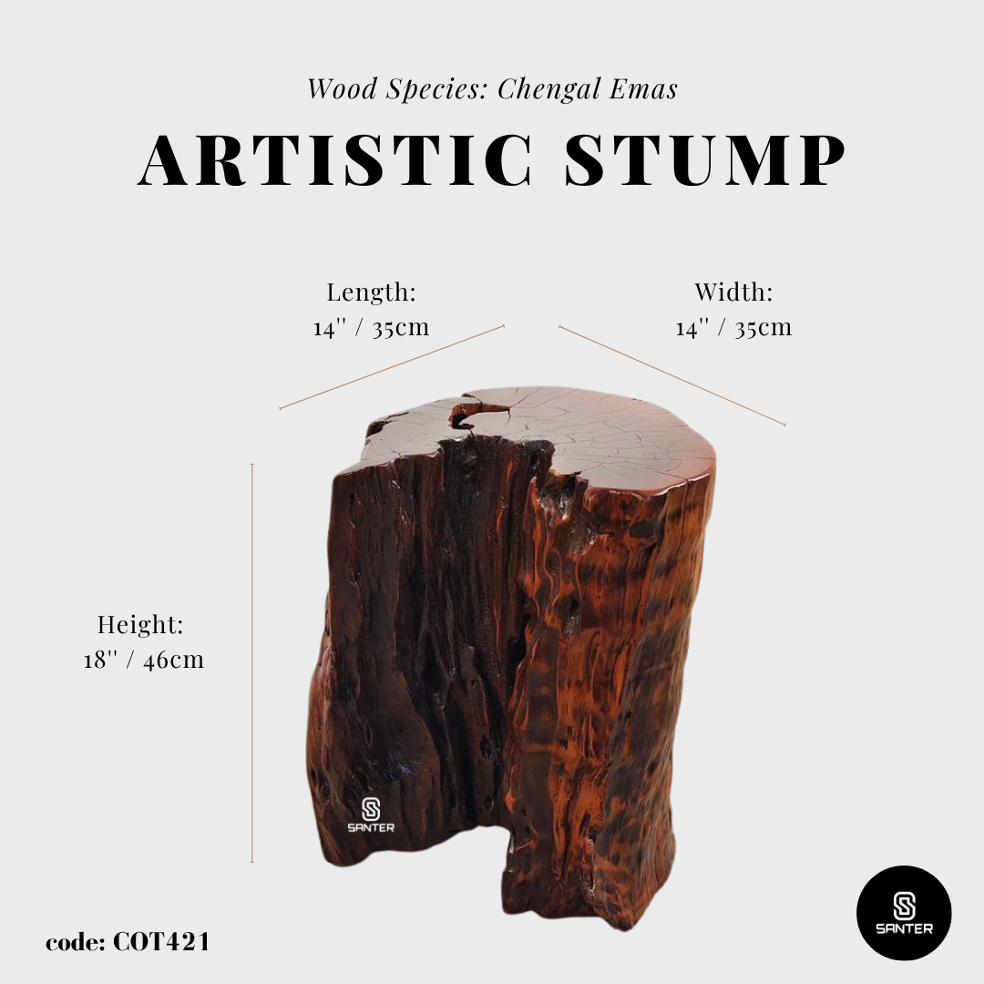 COT421. Chengal Emas Artistic Wood Pedestal/ Wooden Stump / Rustic Stump / Plant Stool