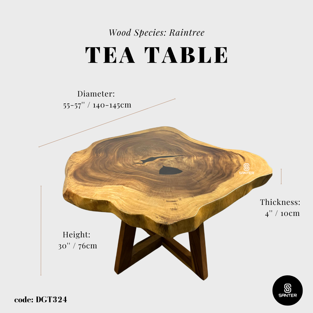 DGT324. Raintree Solid Wood Dining Table / Tea Table / 6 Seater Wooden Table