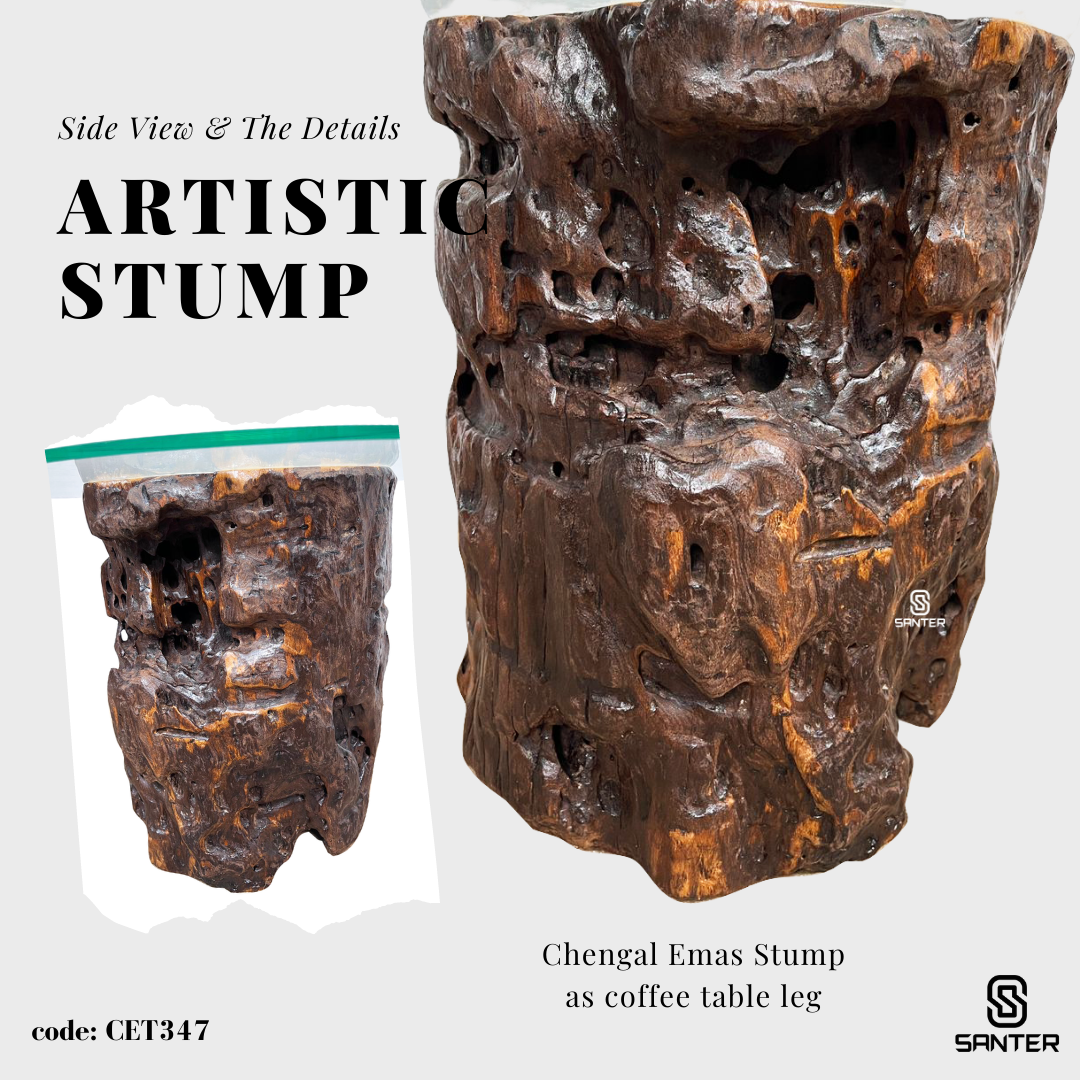 CET347. Chengal Emas Solid Wood Coffee Table (with Tempered Glass)